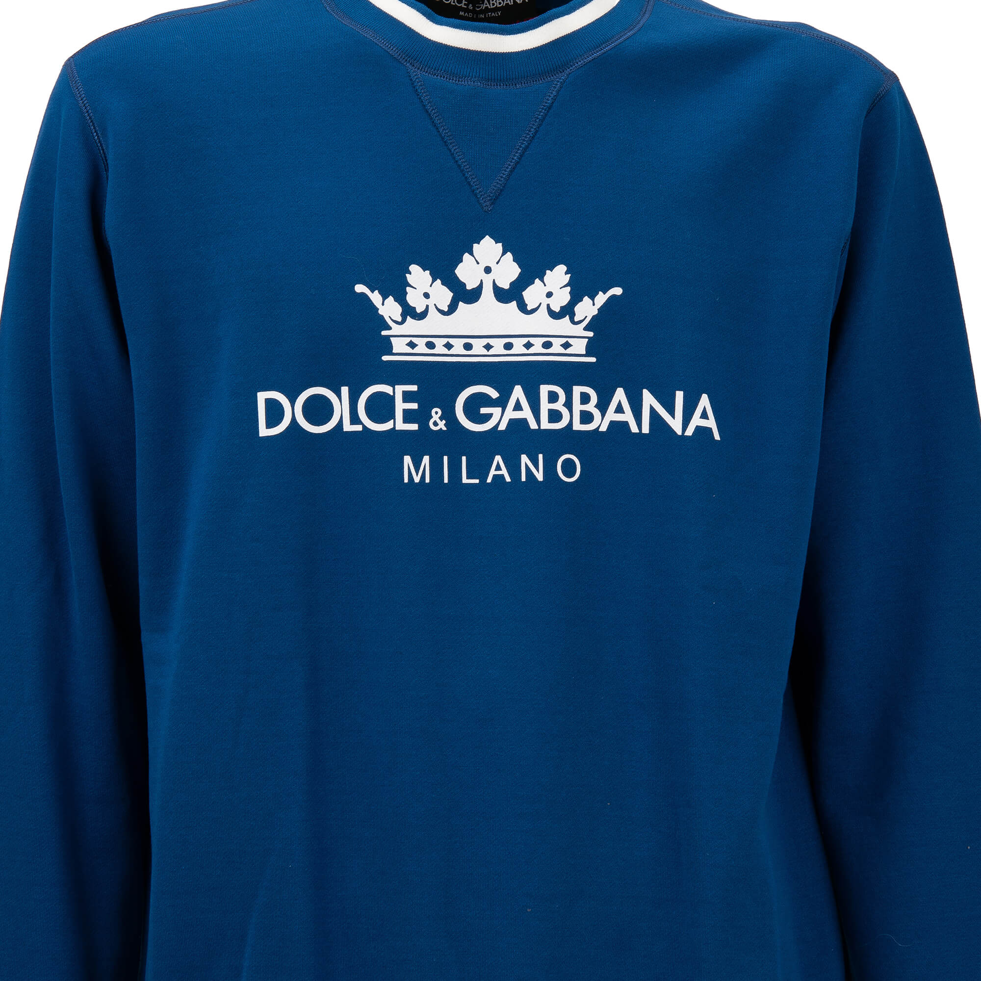 【Dolce&Gabbana】DGロゴ 長袖 フーディ コットン 青 ストーン Cotton Sweater with Crown and Logo Print Blue White 52 L | 13218