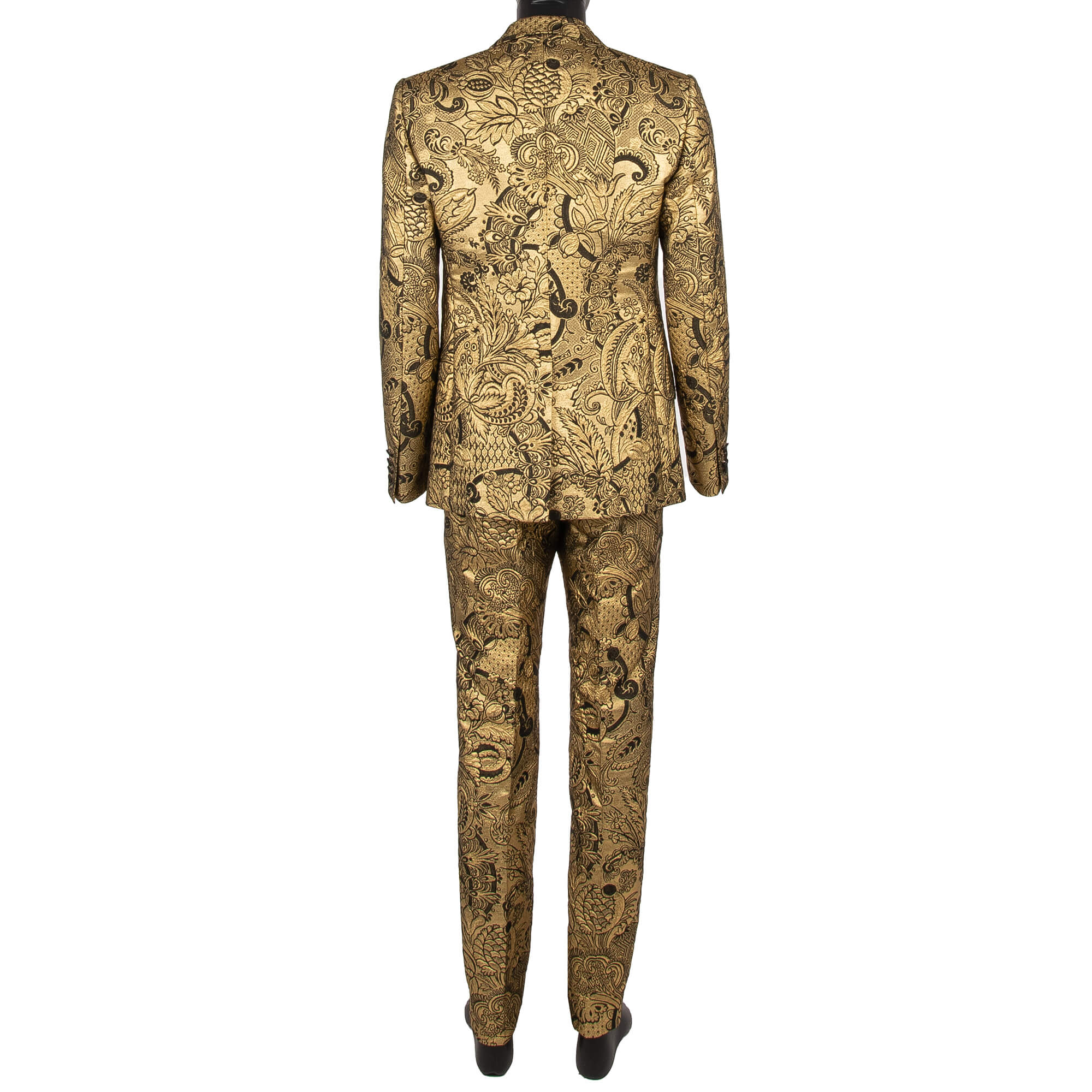 Flower Jacquard 3 piece suit with peak lapel in gold and black by DOLCE & GABBANA 