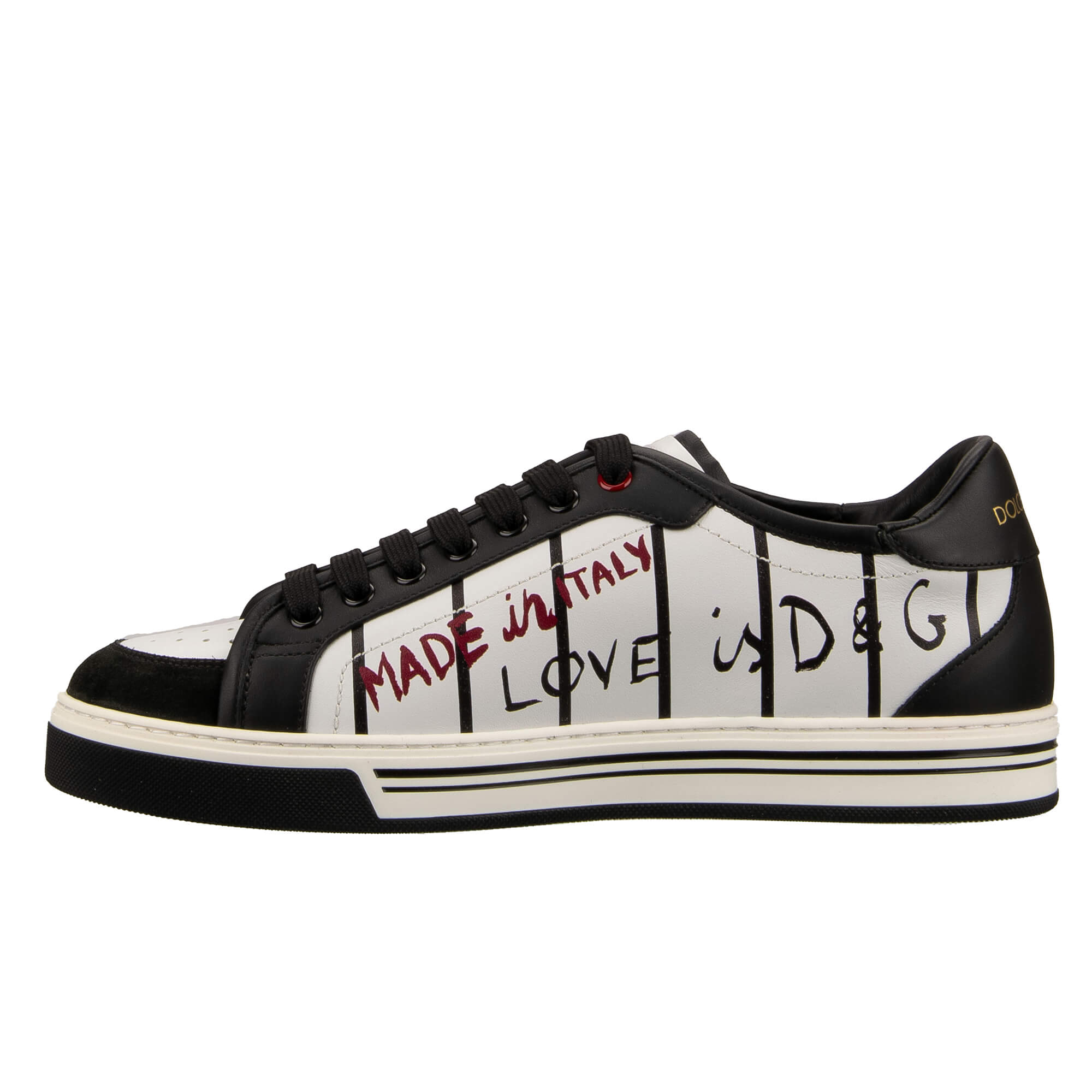 Low-Top Sneaker ROMA with The King farbic patchesand striped print in black and white by DOLCE & GABBANA