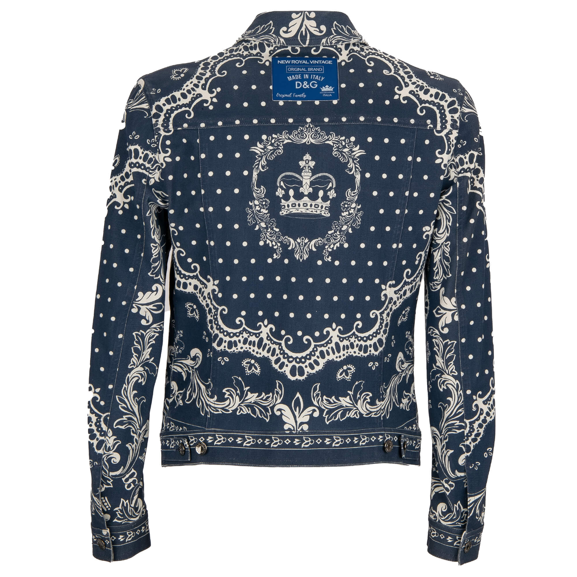 Bandana and crown printed denim / jeans jacket with pockets and logo plate by DOLCE & GABBANA