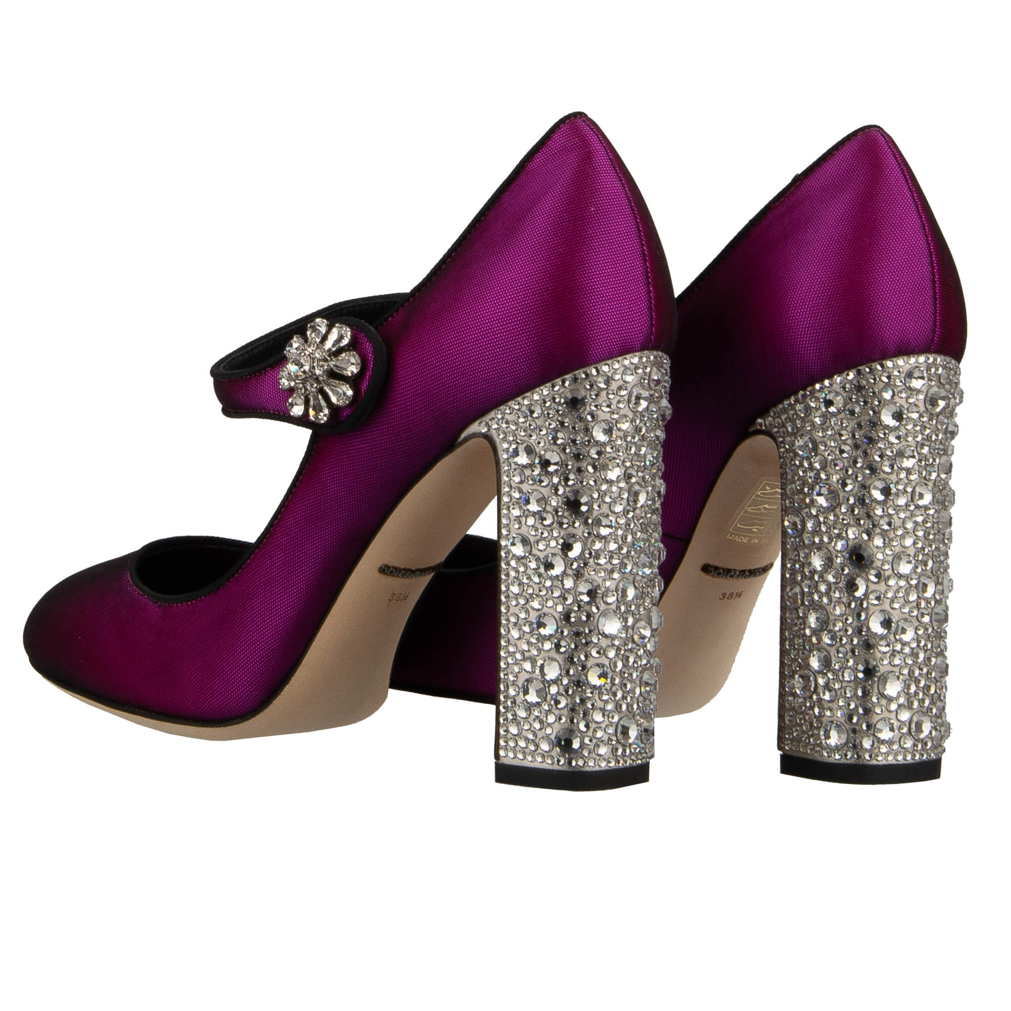 Leather and Fabric High Heel Pumps VALLY with crystal heel and elastic tull cover in shocking pink by DOLCE & GABBANA