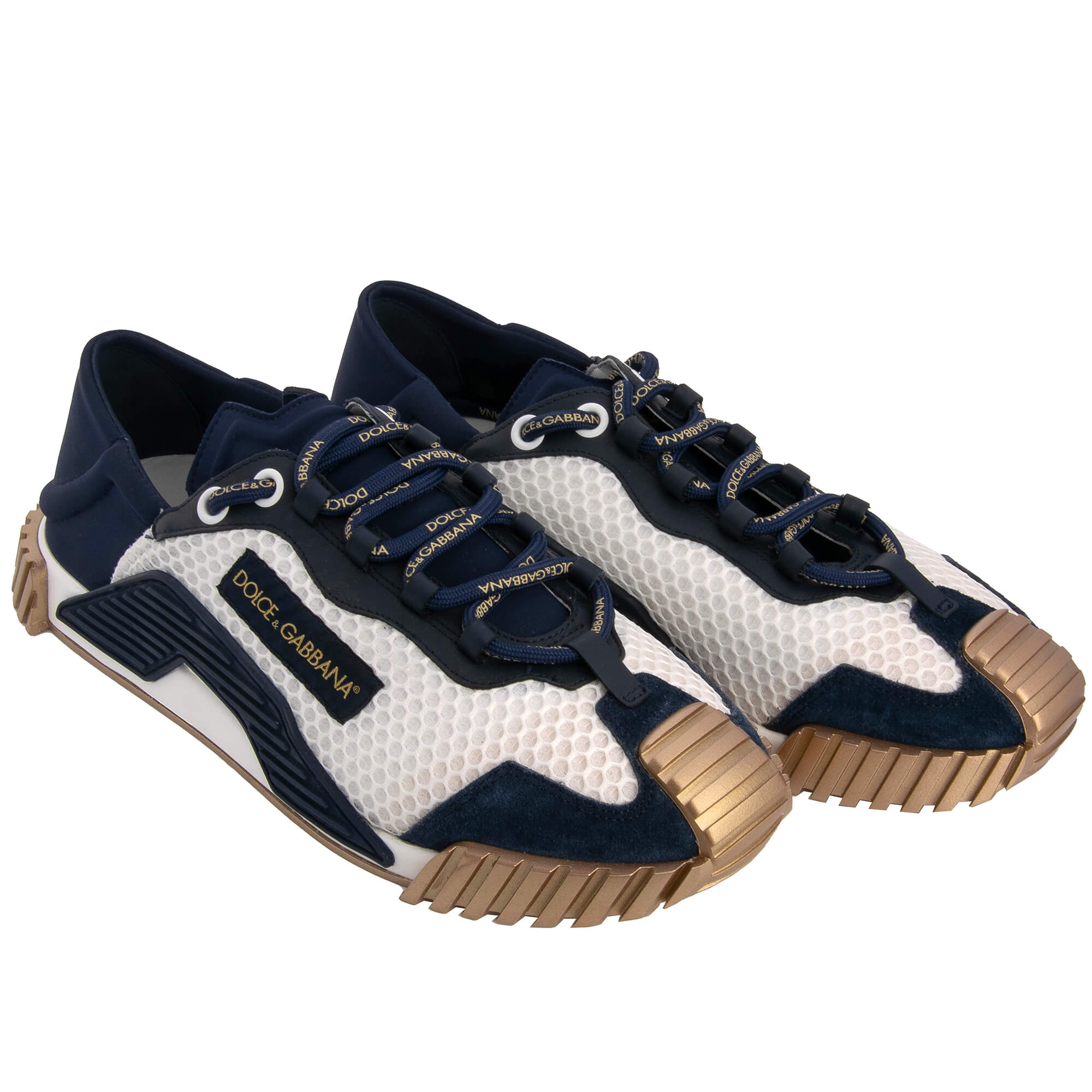 DG Logo Low-Top Men Sneaker Shoes NS1 White Blue Gold