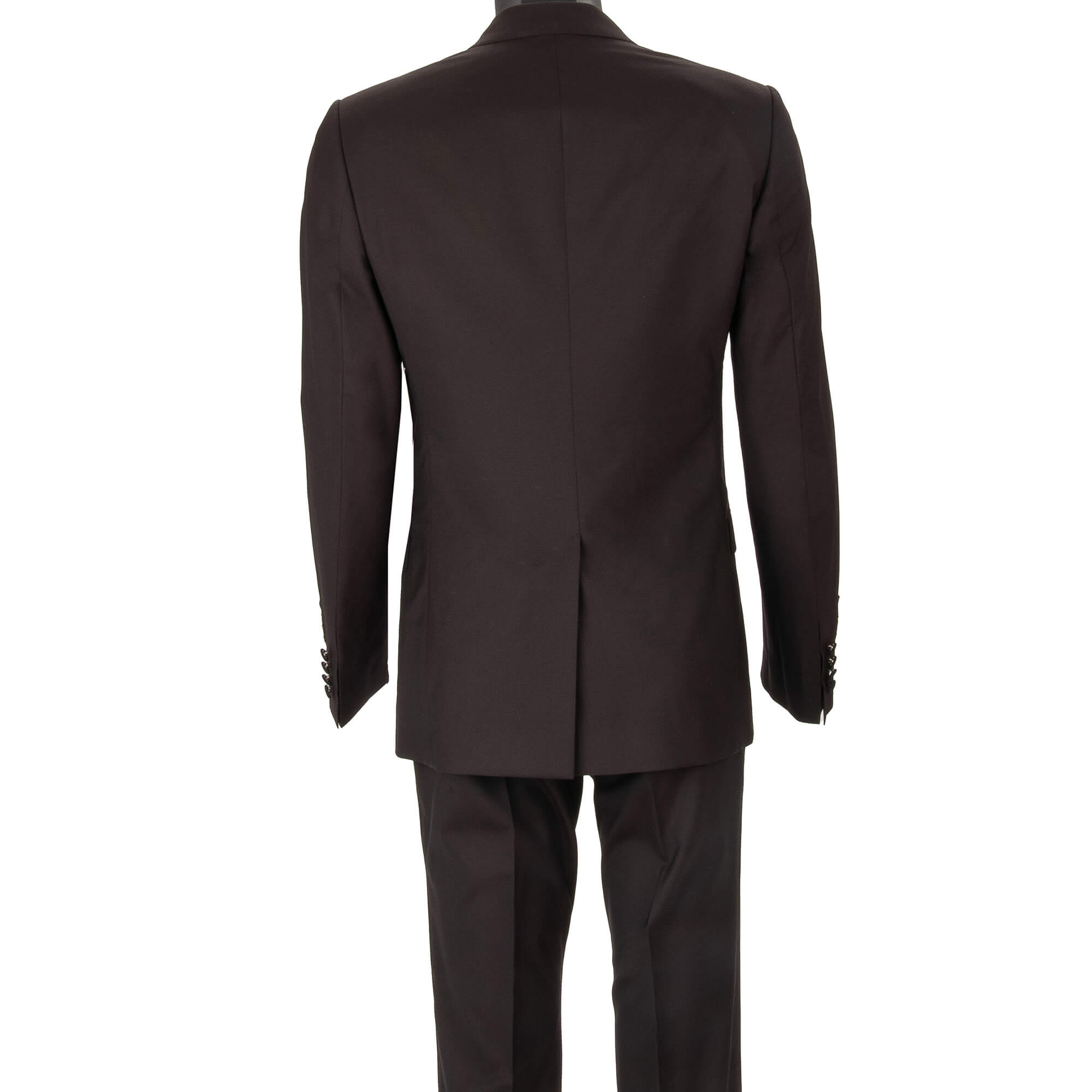 Virgin wool 3 piece double-breasted suit with goldwork pearl embroidery and peak lapel in brown and gold by DOLCE & GABBANA 