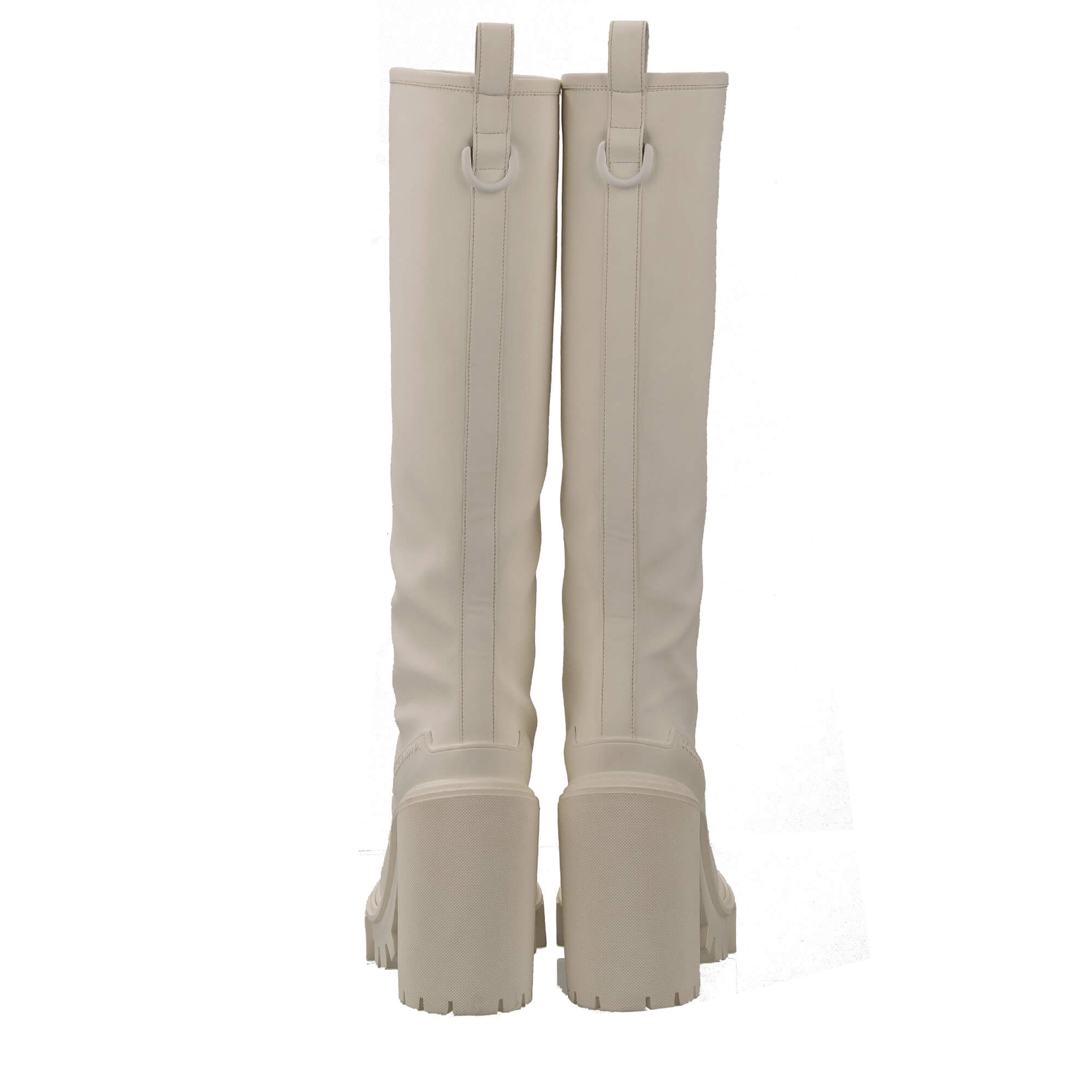 Plateau Faux Rubber Leather Blend Hi Trekking Heels Boots with DG logo in front in white by DOLCE & GABBANA
