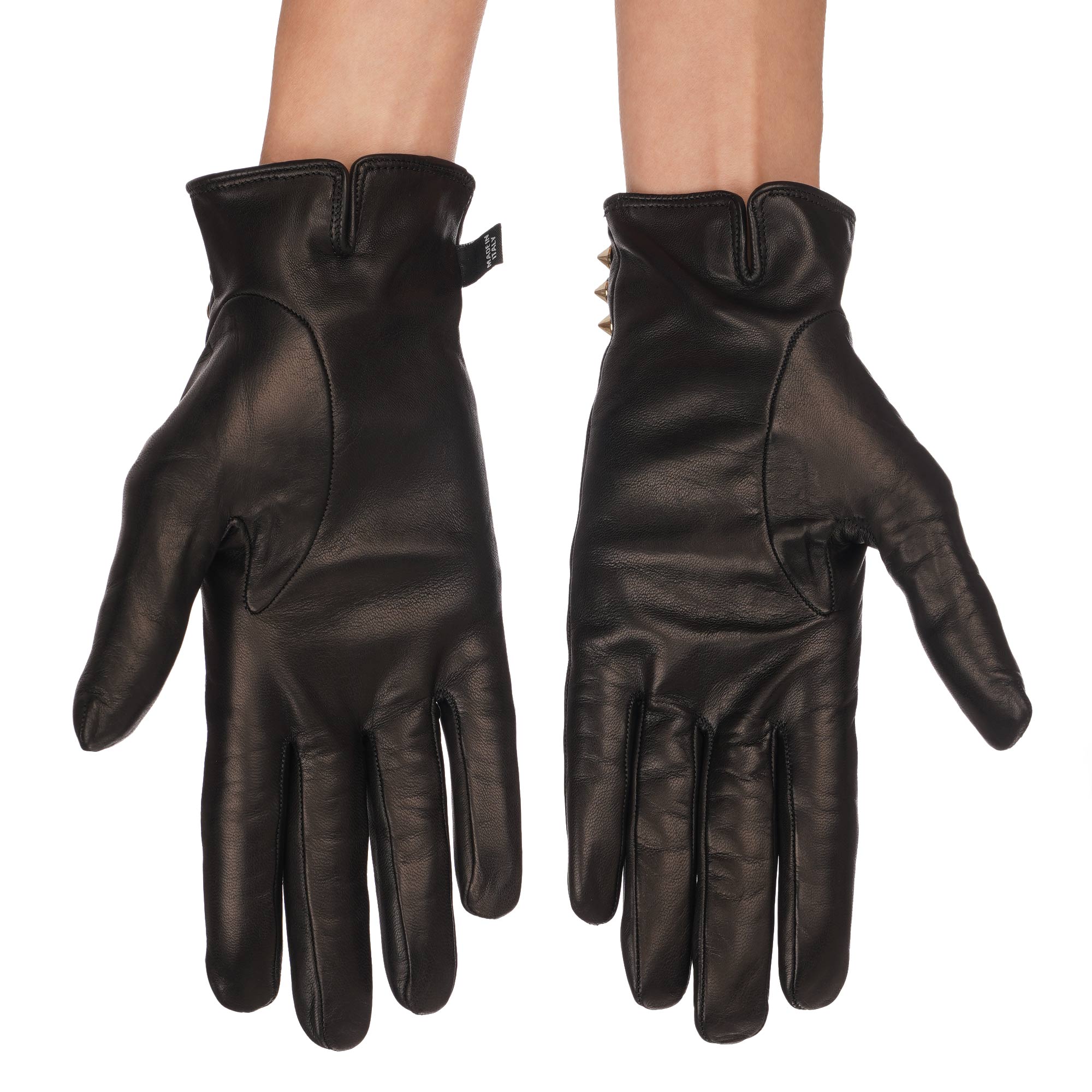 "Diva" Leder Handschuhe mit Kaschmir Lining und Nieten Applikationen in Schwarz und Gold von PHILIPP PLEIN 