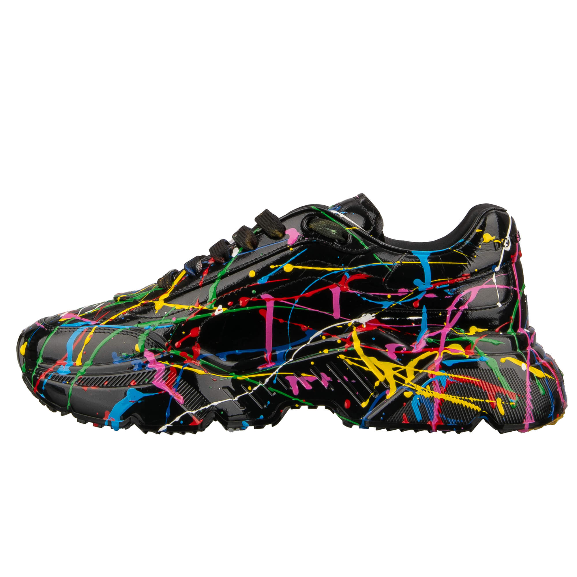 Herren Low-Top Leder Sneaker DAYMASTER mit Handgemachter Farben Mahlerei in Schwarz von DOLCE & GABBANA