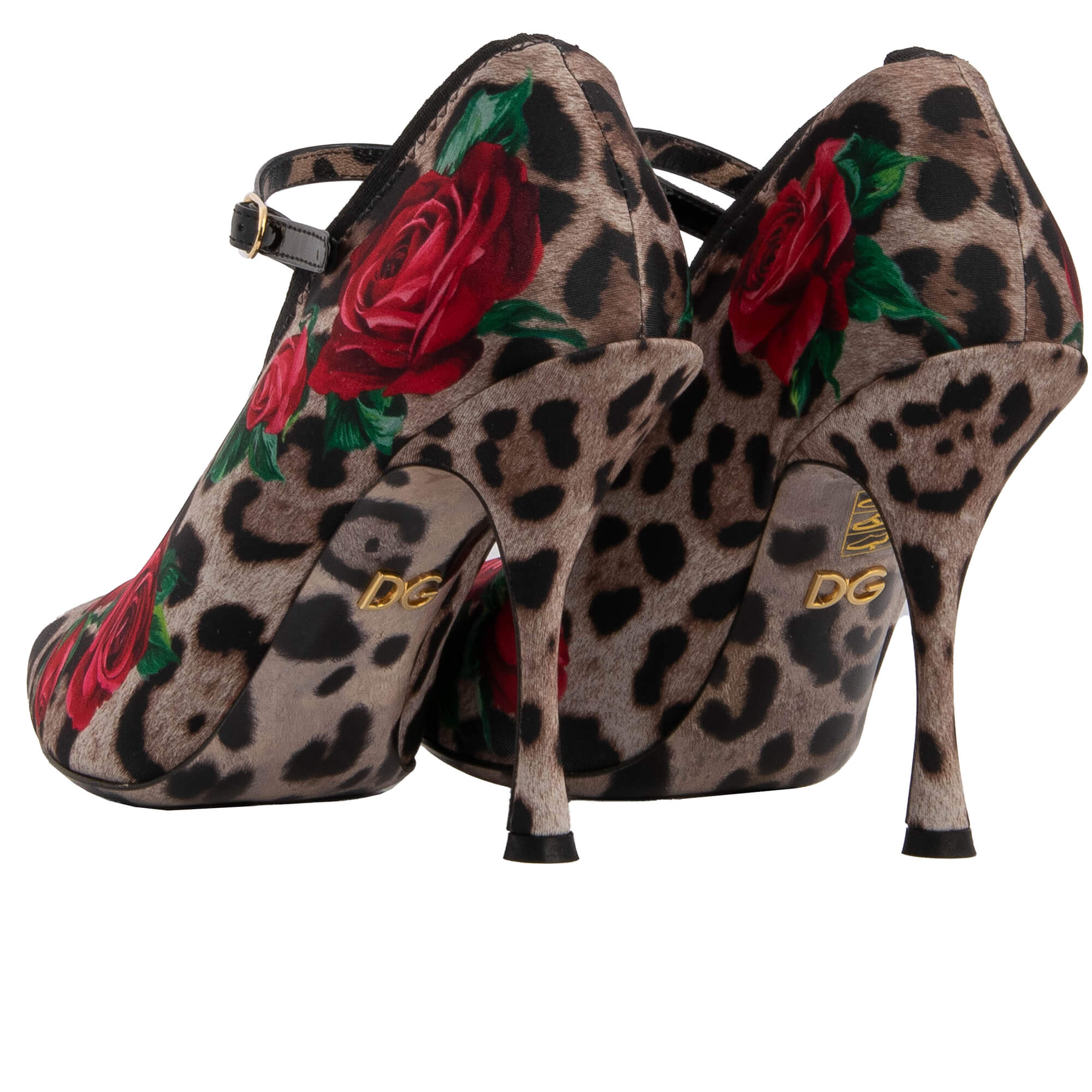 Leopard Rosen Print Spitzform Pumps LORI aus Leder mit Socken Beschichtung in Schwarz, Rot und Braun von DOLCE & GABBANA