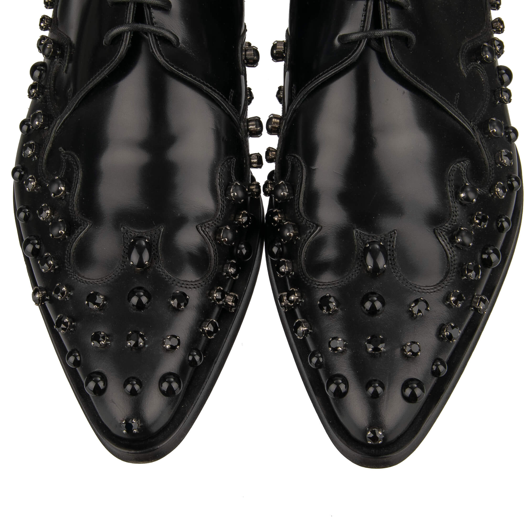 Derby Schuhe MILLENNIALS aus Leder mit Kristallen und Nieten in Schwarz von DOLCE & GABBANA