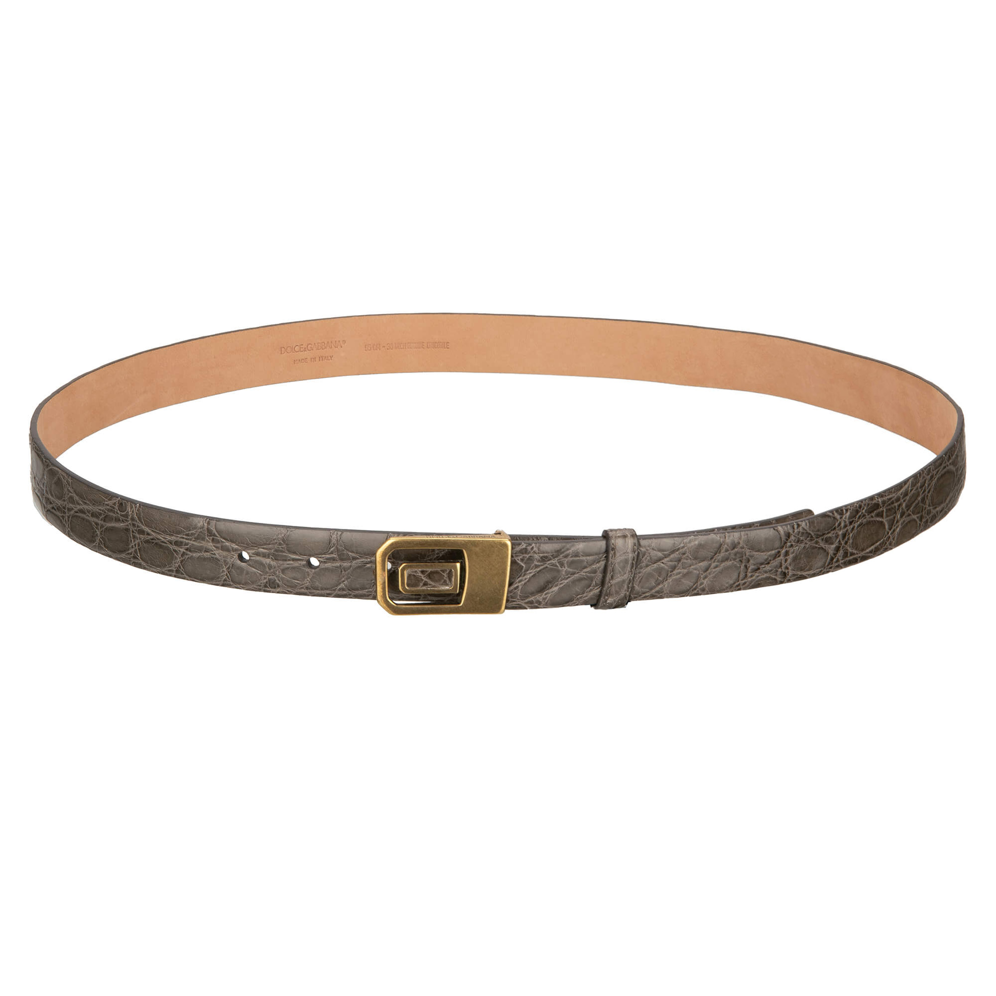 Metall DG Logo Schnalle Kroko Leder Gürtel Gold Grau 95 38
