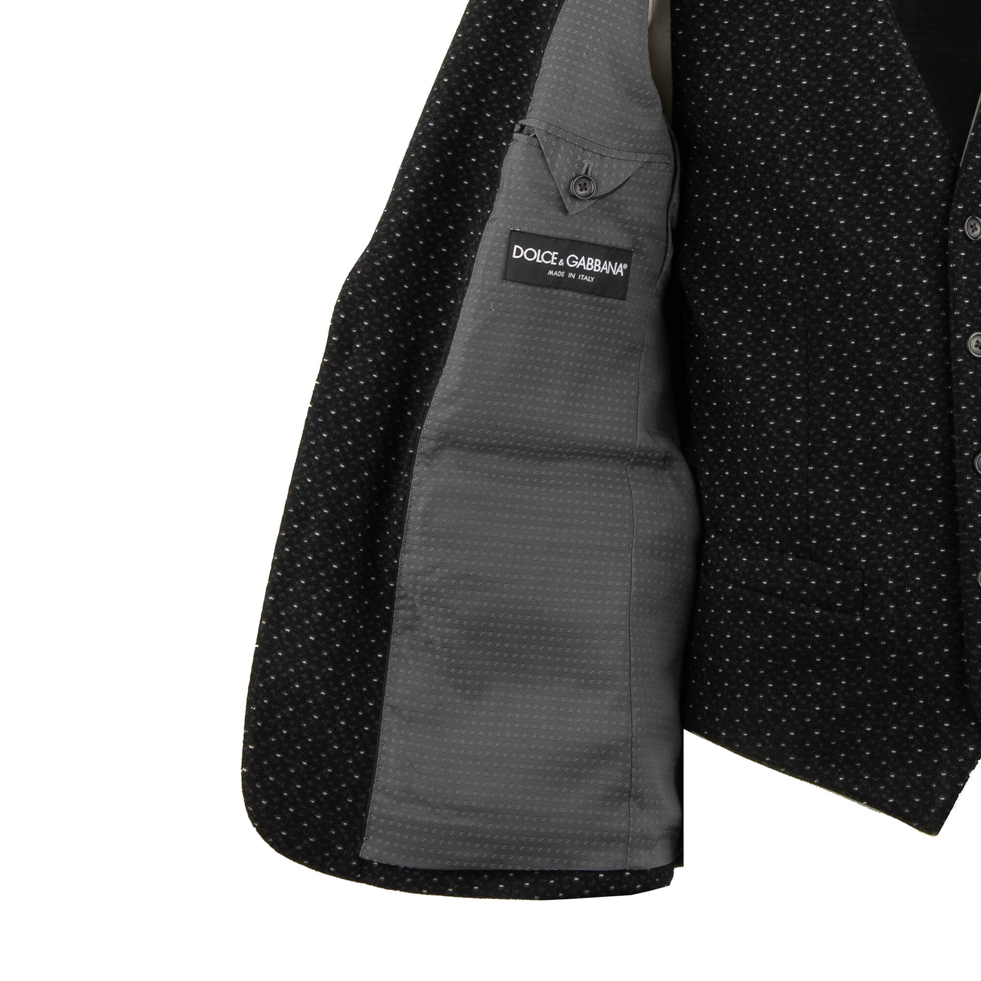 Polka Dot Sakko mit Weste aus Kaschmir und Seide mit aus besticktem DG Logo Löwen Wappen in Schwarz von DOLCE & GABBANA