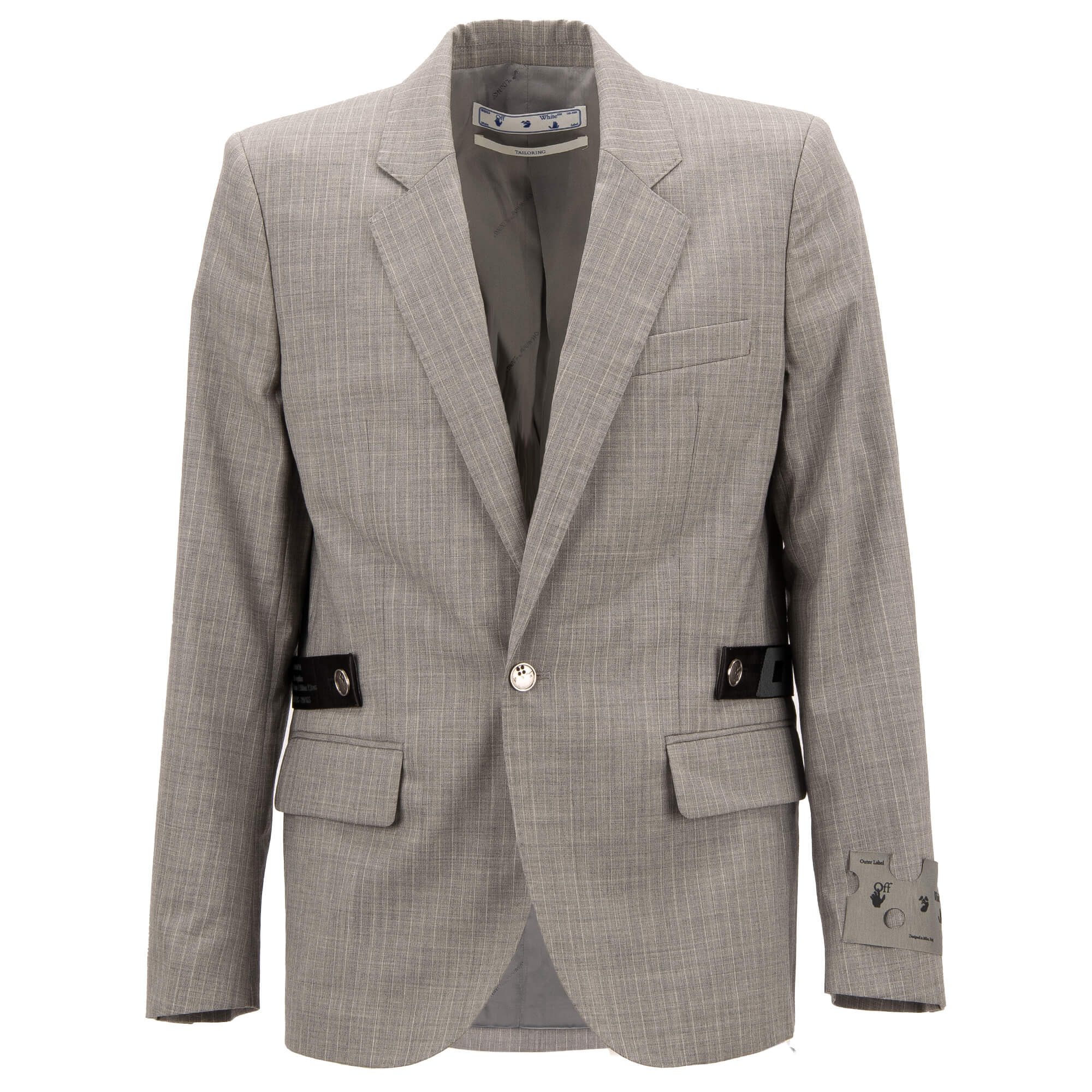Virgil Abloh Logo Strap Schurwolle Jacke Blazer Sakko Grau 