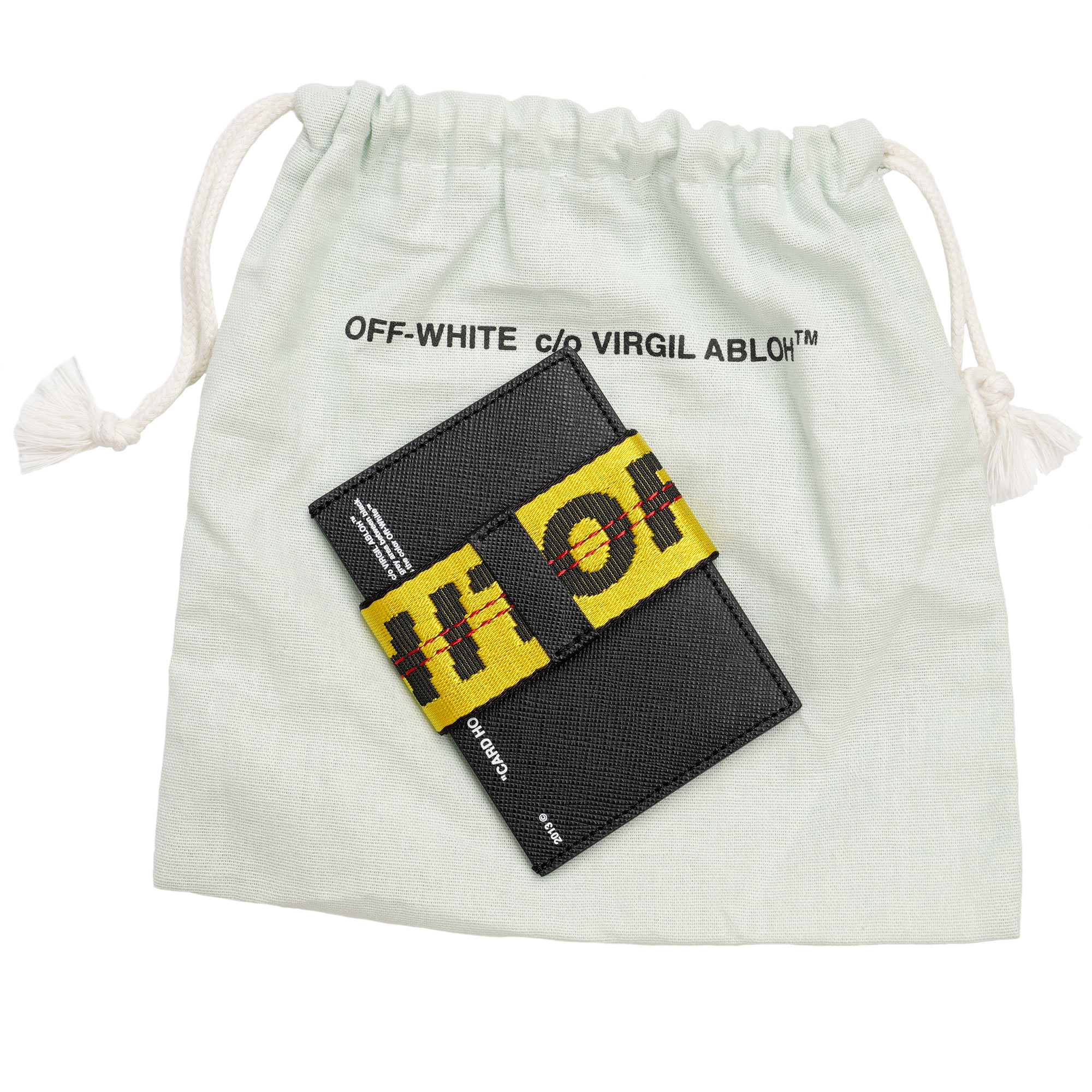 Saffiano Leder Karten Portemonnaie / Geldbörse mit Logo Strap in Schwarz und Gelb von OFF-WHITE c/o VIRGIL ABLOH