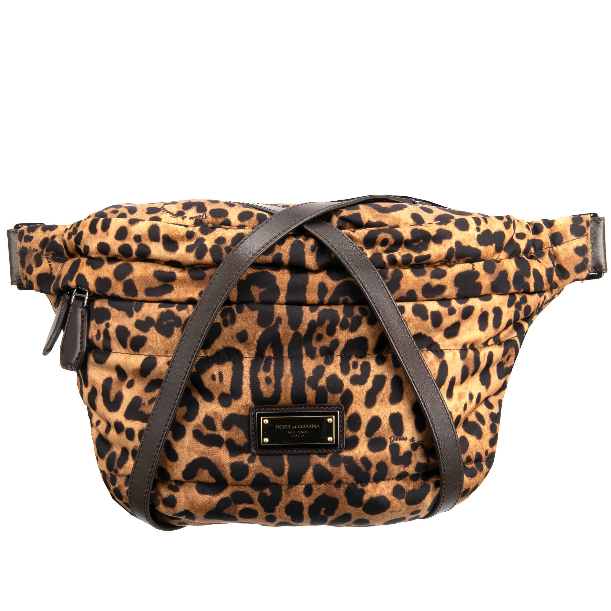 Leopard DG Metall Gold Logo Crossbody Gürtel Strap Tasche Braun 