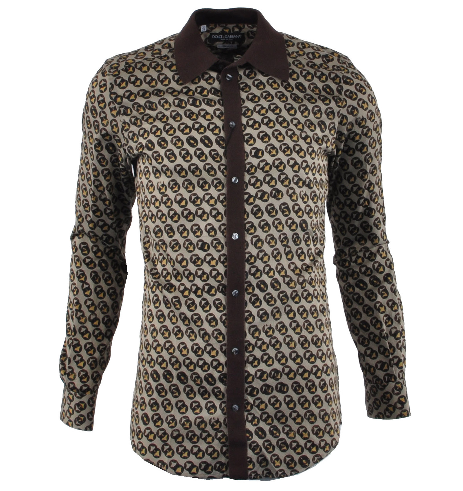 Cotton Shirt GOLD with Knitted Collar Brown 41 16 M L