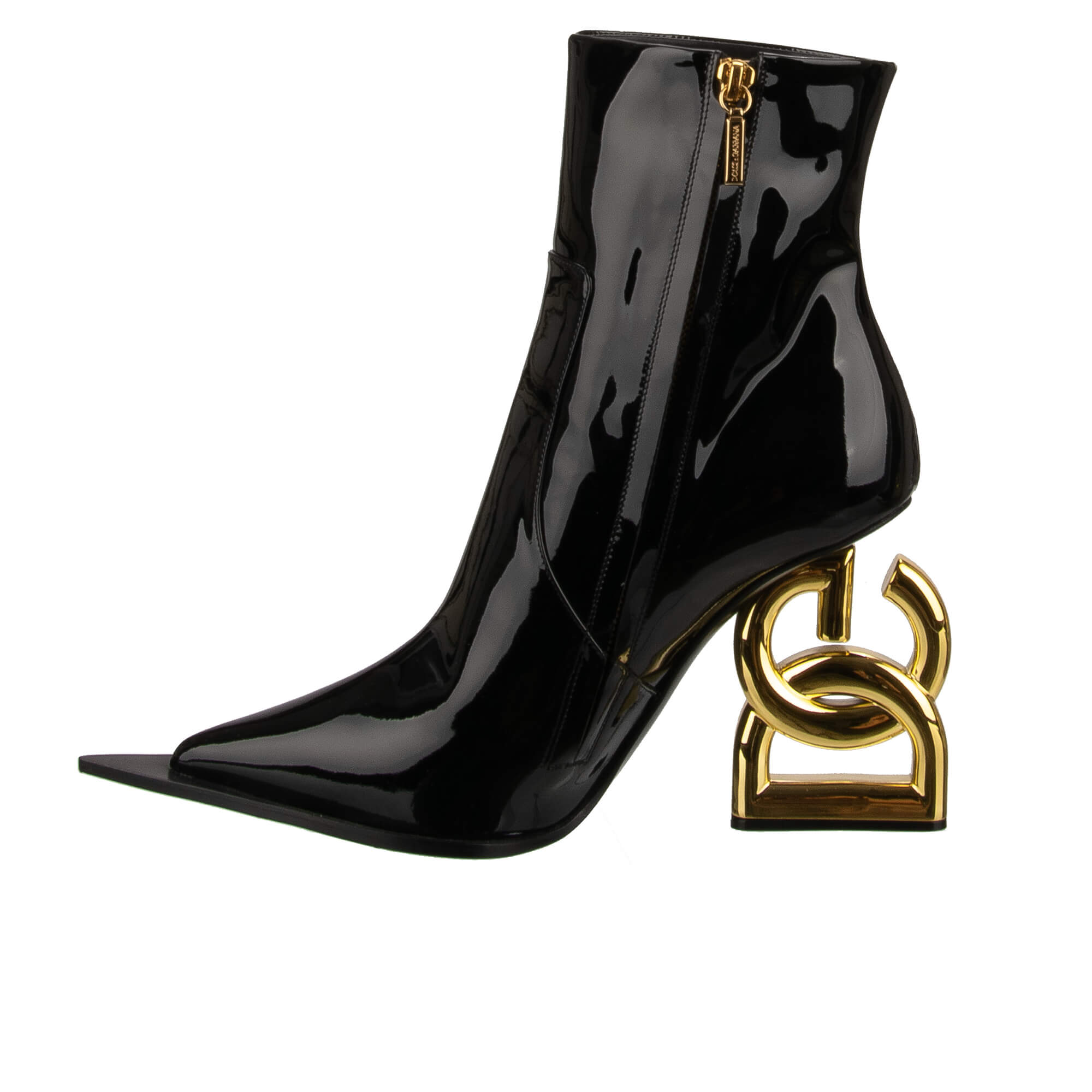 Patent Leather Boots CARDINALE with DG Logo metal heels in gold and black by DOLCE & GABBANA