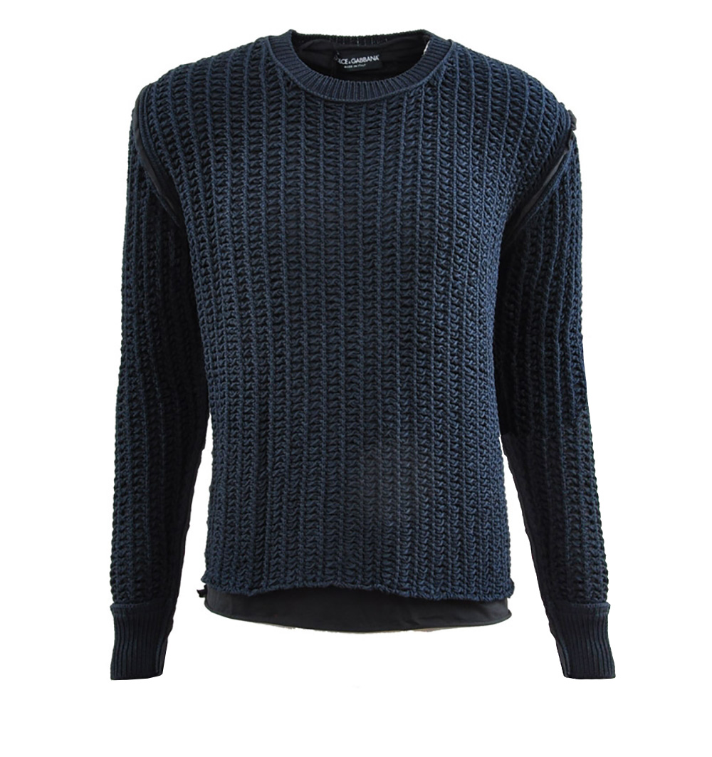 Net Design Crewneck Sweater Blue Black 50 M-L