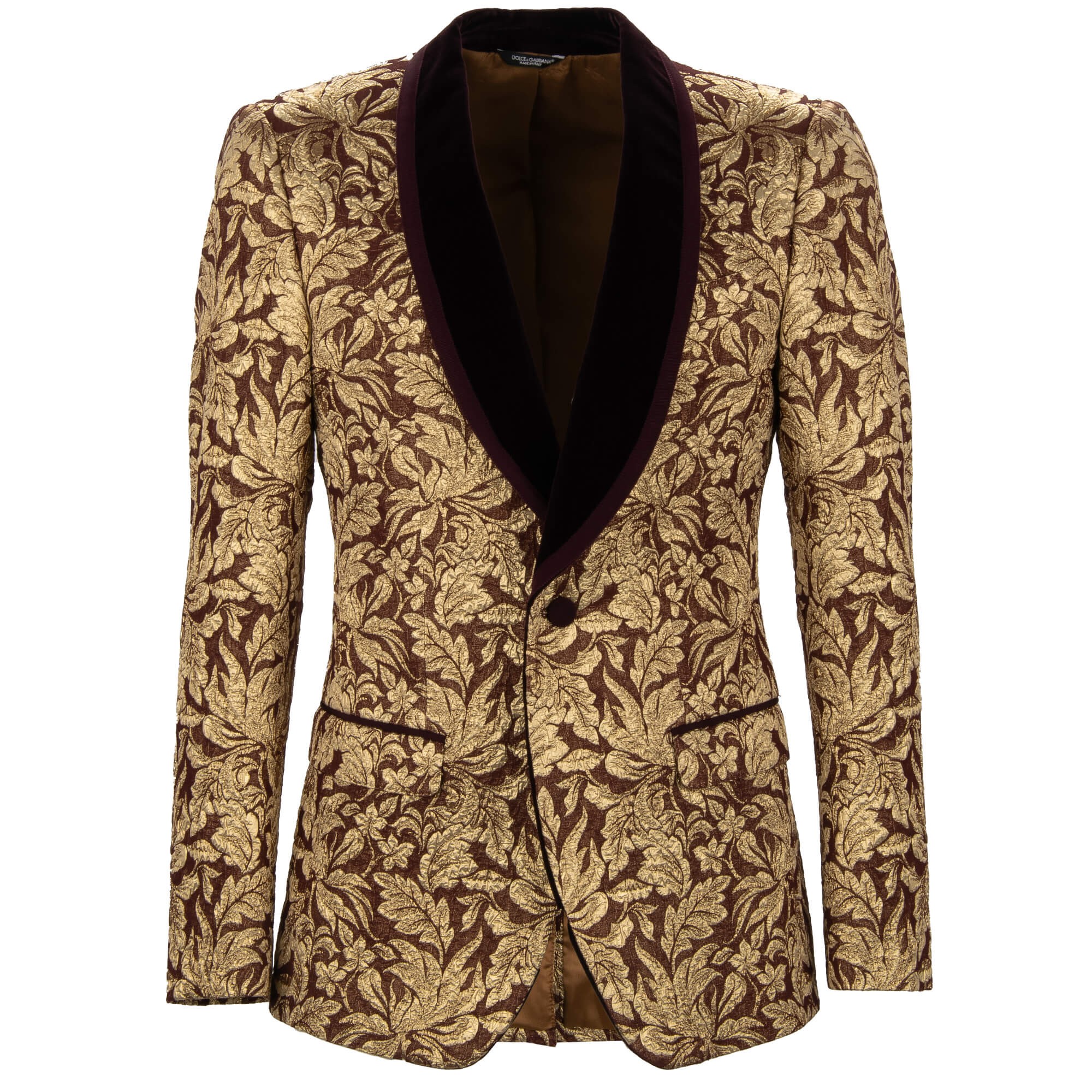 Baroque Jacquard Velvet Tuxedo Blazer Gold Bordeaux 44 XS