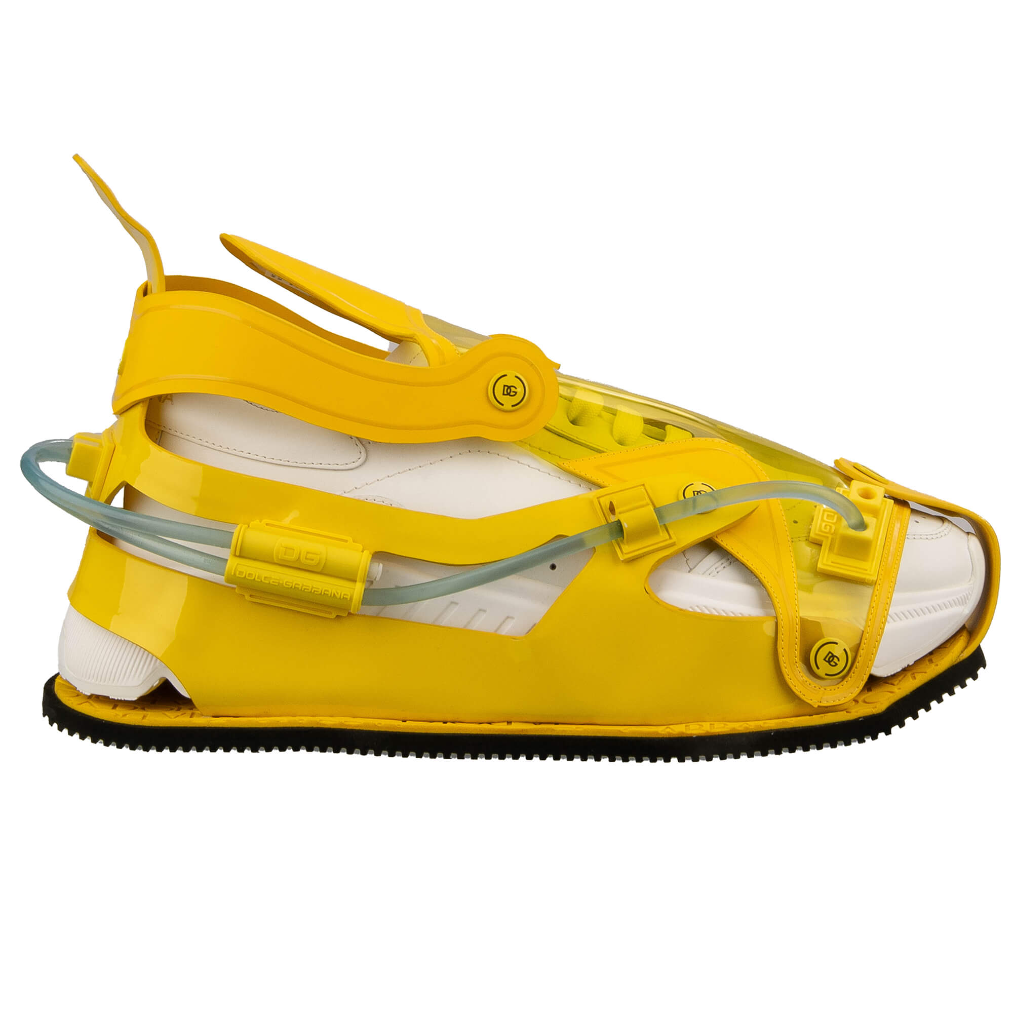 Herren Low-Top Leder Sneaker DAYMASTER mit DG Logo und futuristischer Hülle in gelb und weiß von DOLCE & GABBANA