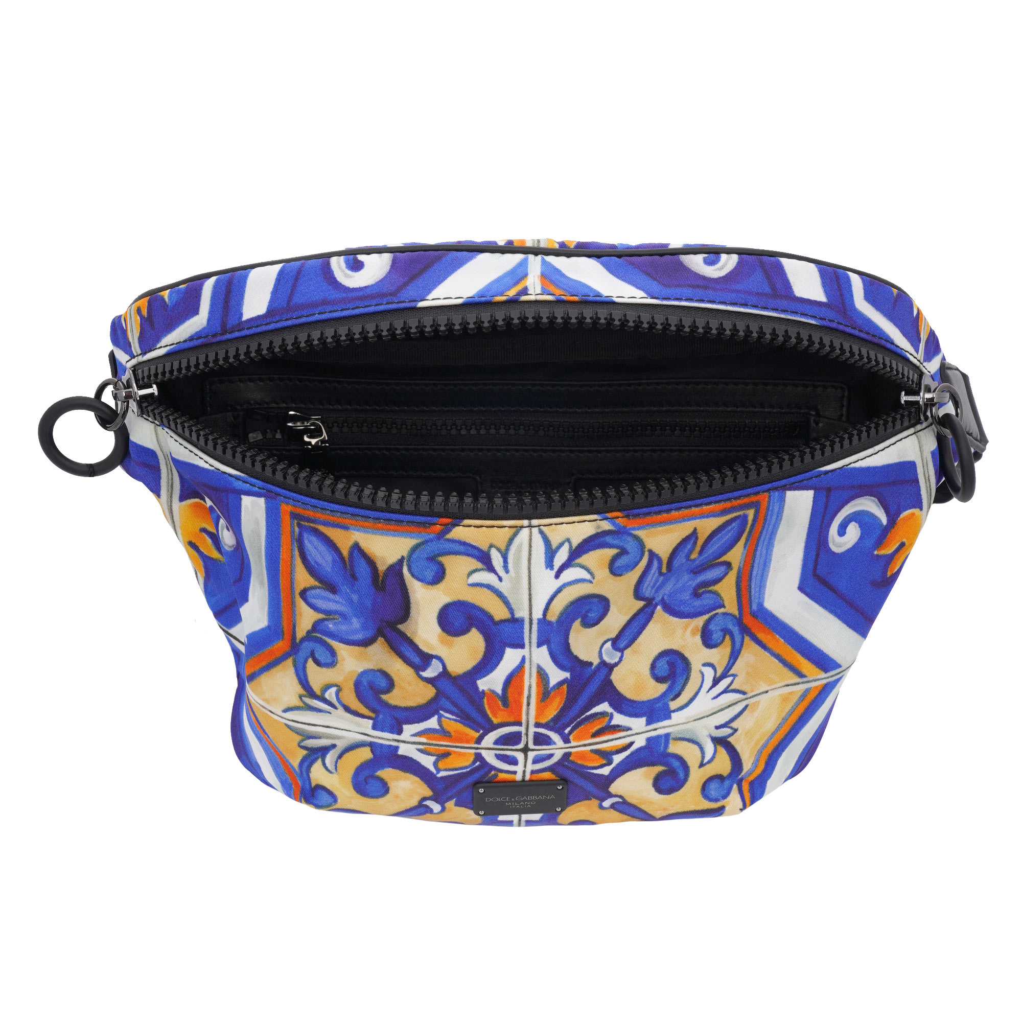 Crossbody Tasche / Gürteltasche / Clutch aus Nylon mit Majolika Print und Logo Schild von DOLCE & GABBANA