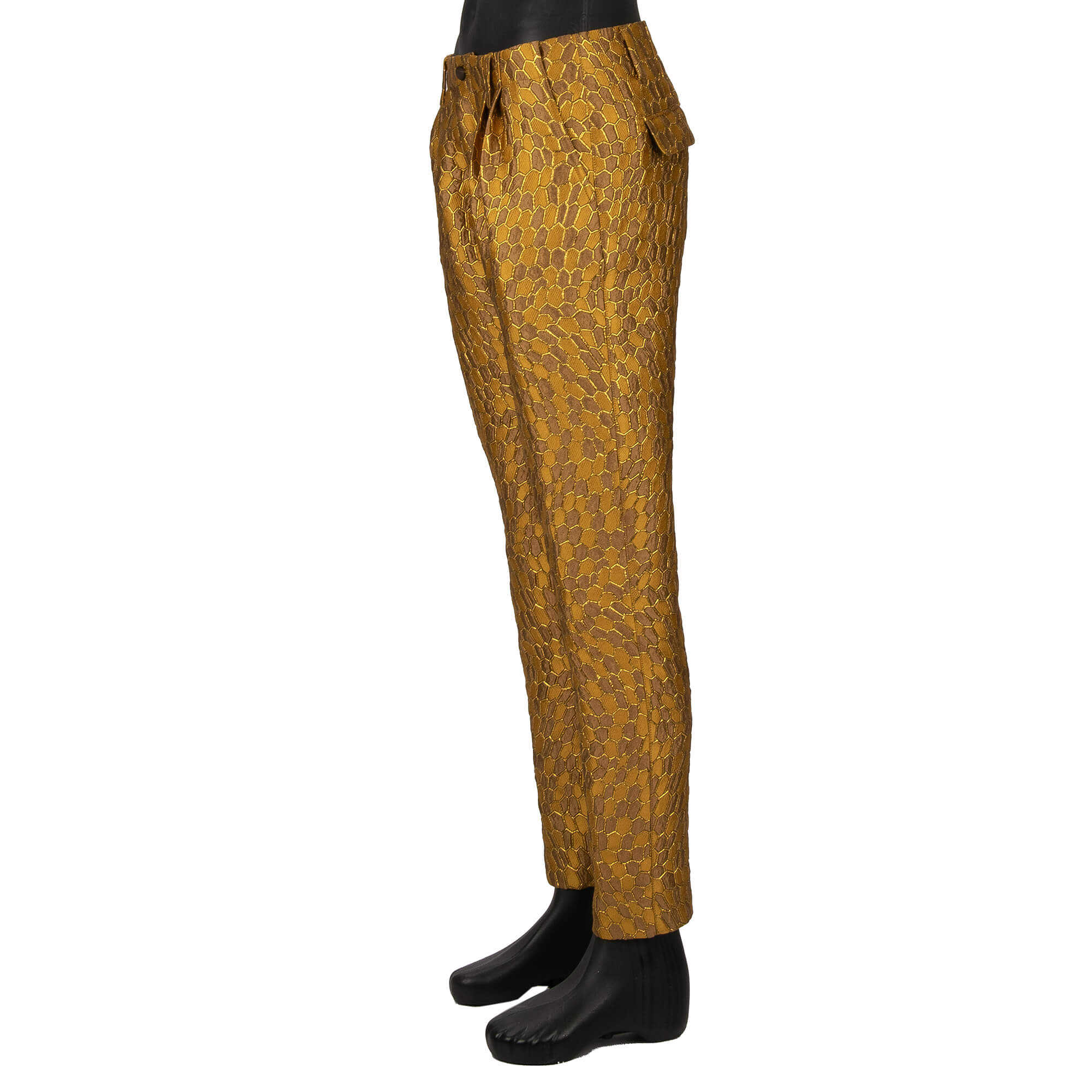 3-Teile Anzug aus Jacquard mit gekürztem Blazer und fallendem Revers in Gold und Weiß von DOLCE & GABBANA 