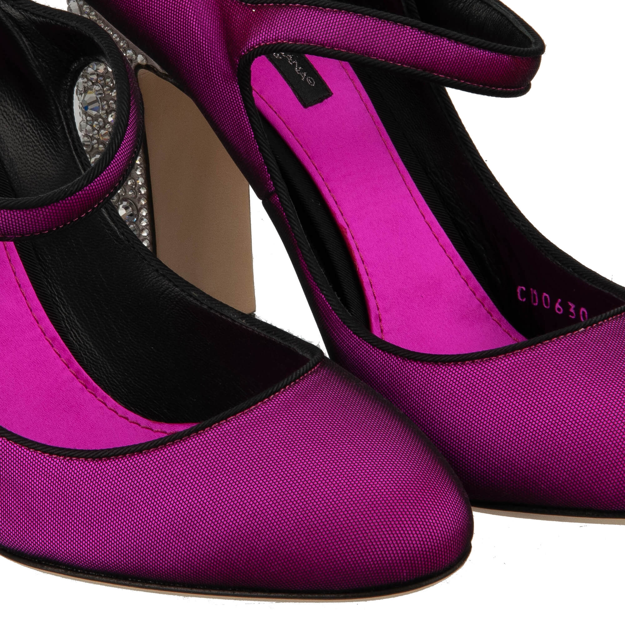 Leather and Fabric High Heel Pumps VALLY with crystal heel and elastic tull cover in shocking pink by DOLCE & GABBANA