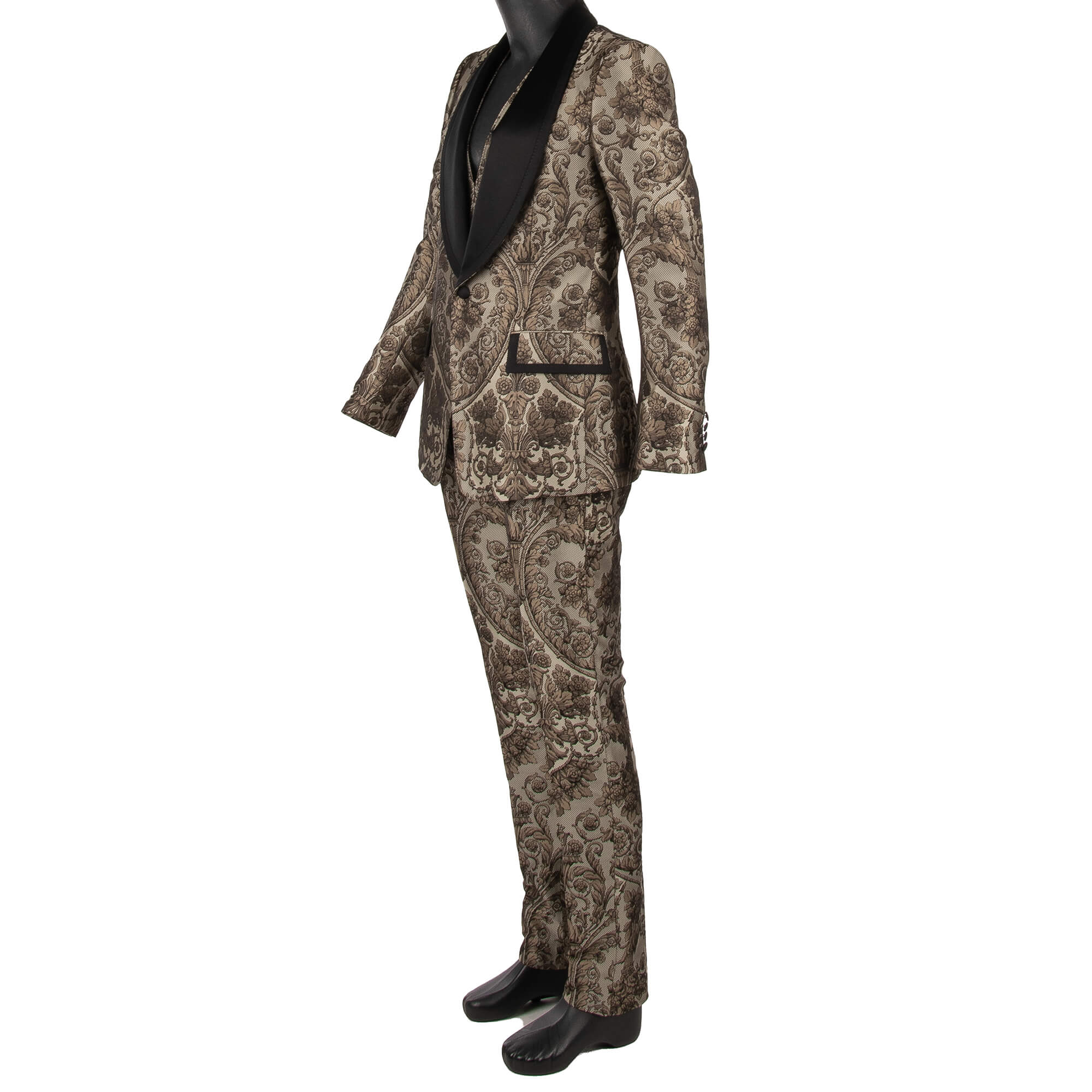 3 piece Floral Jacquard Baroque suit in black and beige by DOLCE & GABBANA
