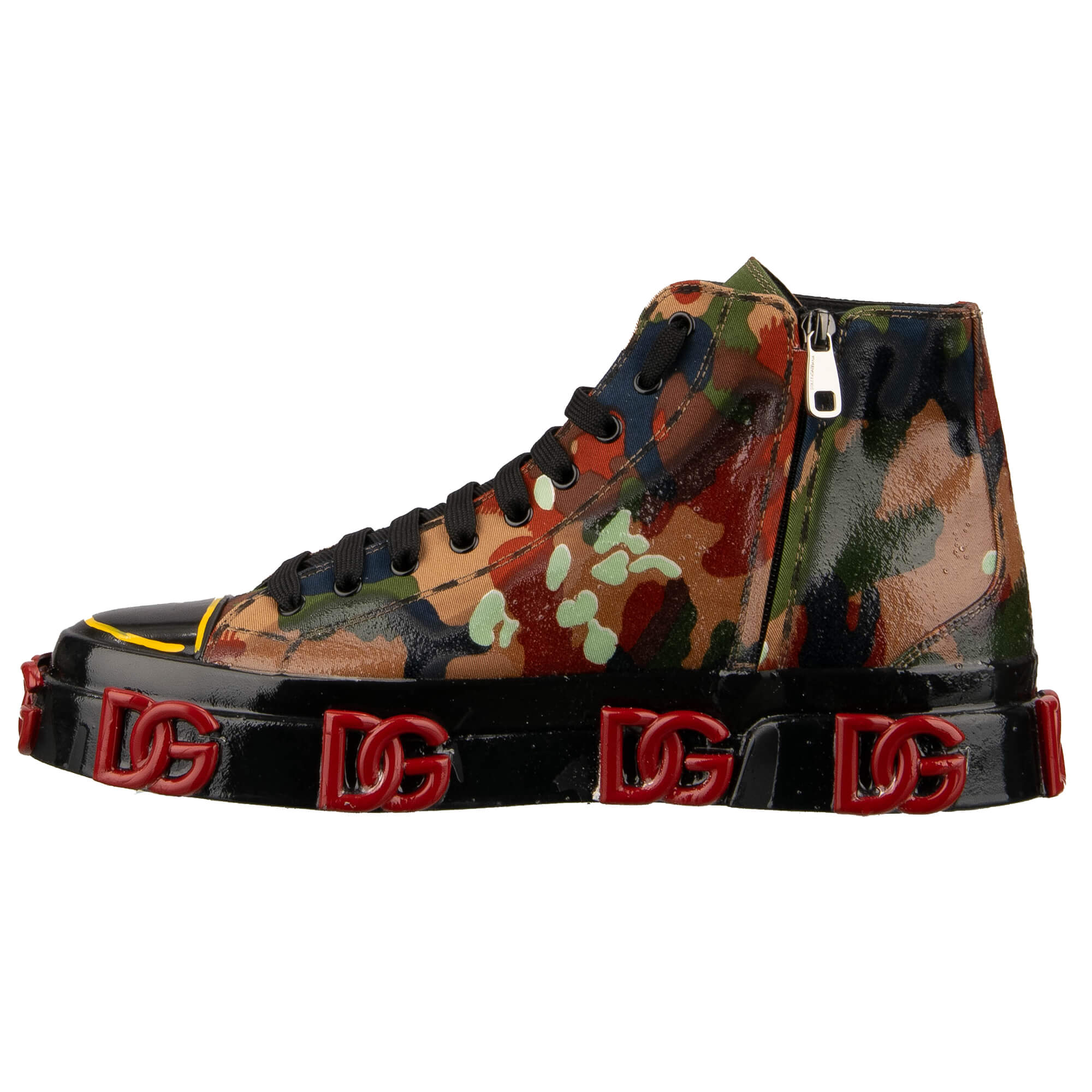 High Top Camouflage Stoff und Leder Sneaker PORTOFINO mit DG Logos und Beschichtung von DOLCE & GABBANA