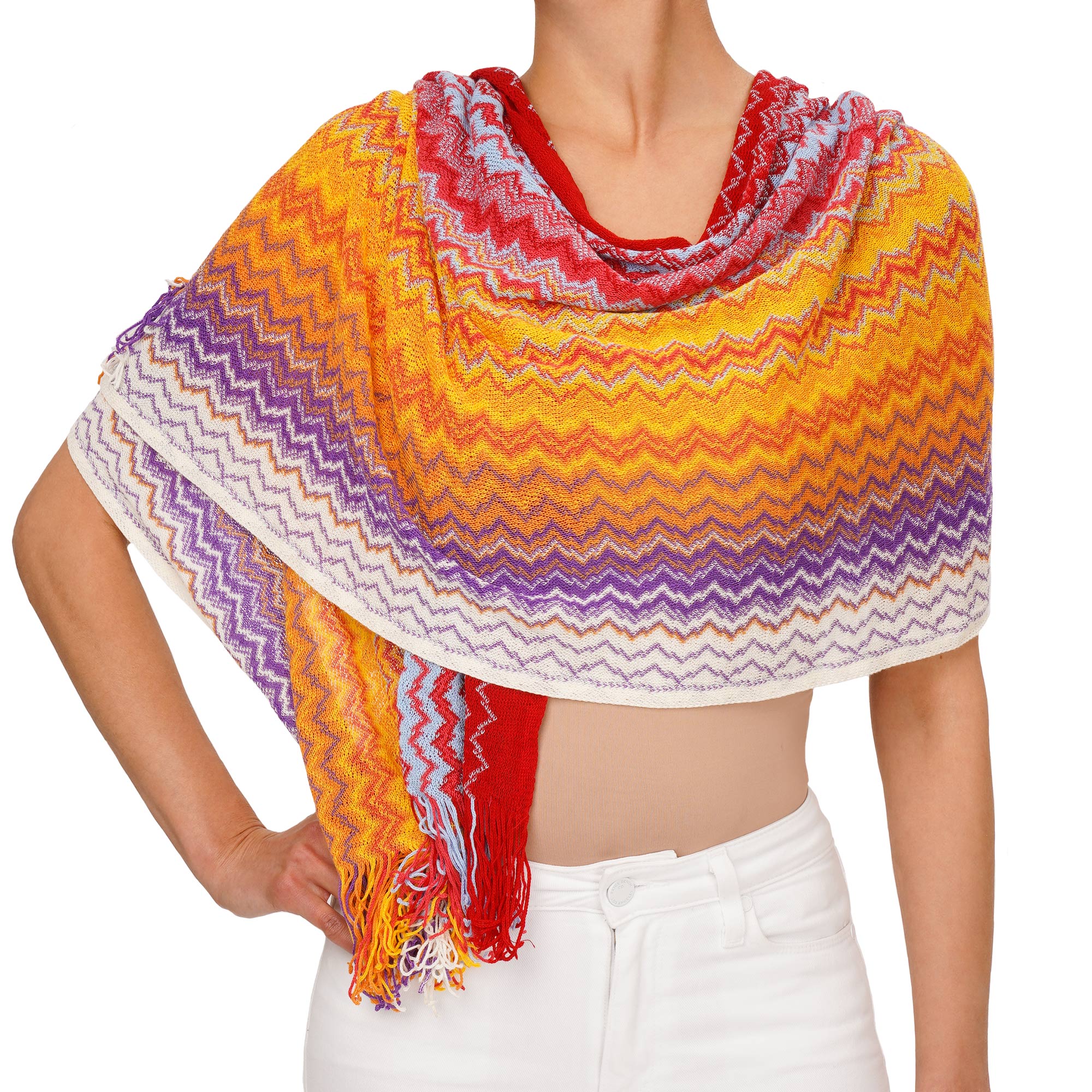 Zigzag Woven Shawl Scarf Foulard Purple White Orange Red