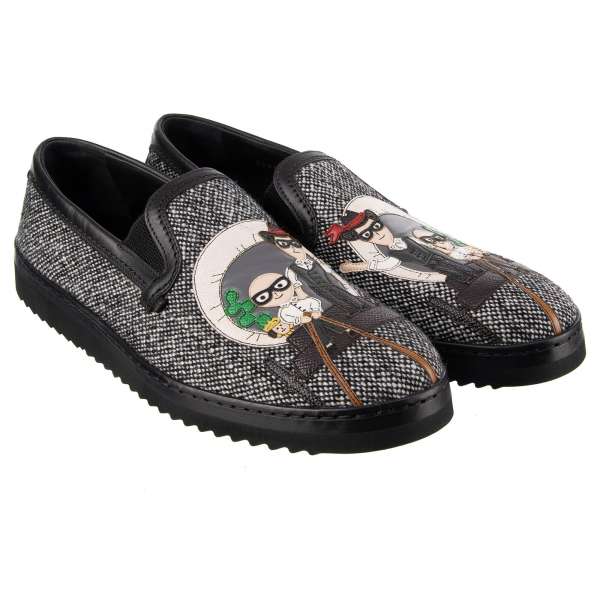 Loafer aus Schurwolle und Leder MONDELLO mit Applikationen der Designer Domenico Dolce & Stefano Gabbana aus Leder und Logo von DOLCE & GABBANA