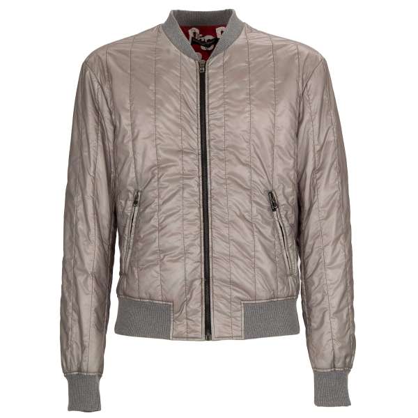 Quilted nylon bomber jacket with knitted details, zip closure and zip pockets by DOLCE & GABBANA