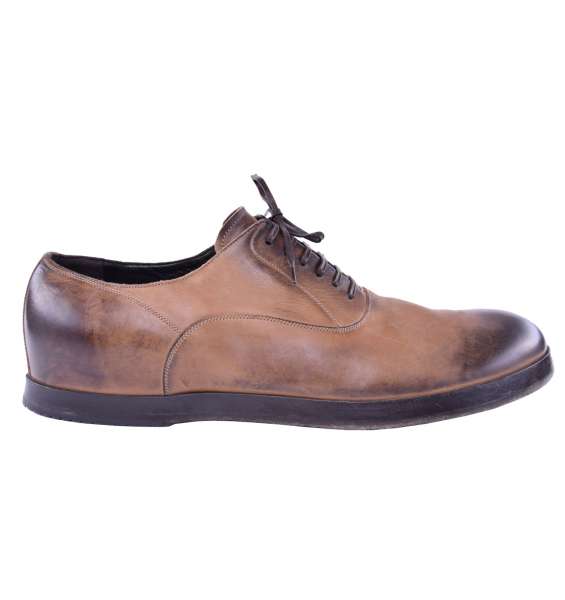 Leather Derby Shoes in brown with black color effect by DOLCE & GABBANA