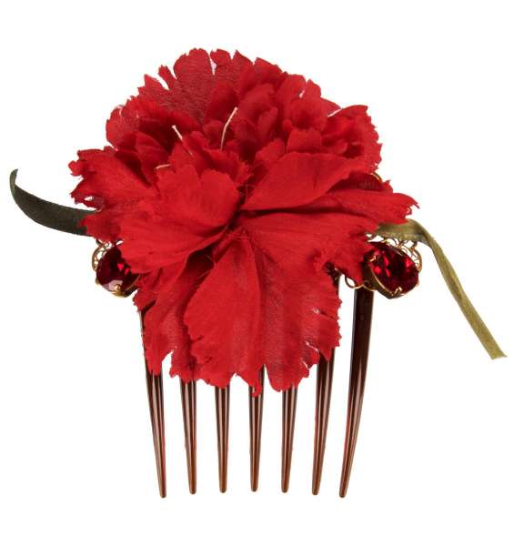 Filigree Hair Clip / Hair Comb embellished with silk carnation and crystals in Red by DOLCE & GABBANA