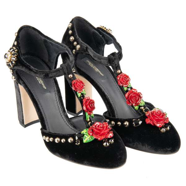 Beachwear Slide Leather Sandals with embroidered D.Dolce and S. Gabbana with Crystals Crowns by DOLCE & GABBANA