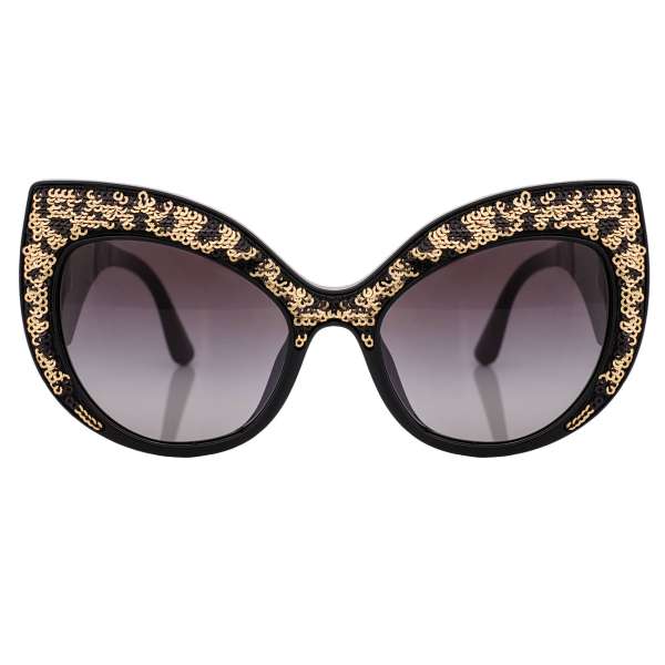  Cat Eye Sunglasses DG 4326 with leopard pattern sequins in gold and black by DOLCE & GABBANA
