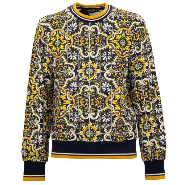 Pullover / Sweatshirt aus Baumwolle mit Majolika und Logo Print von DOLCE & GABBANA