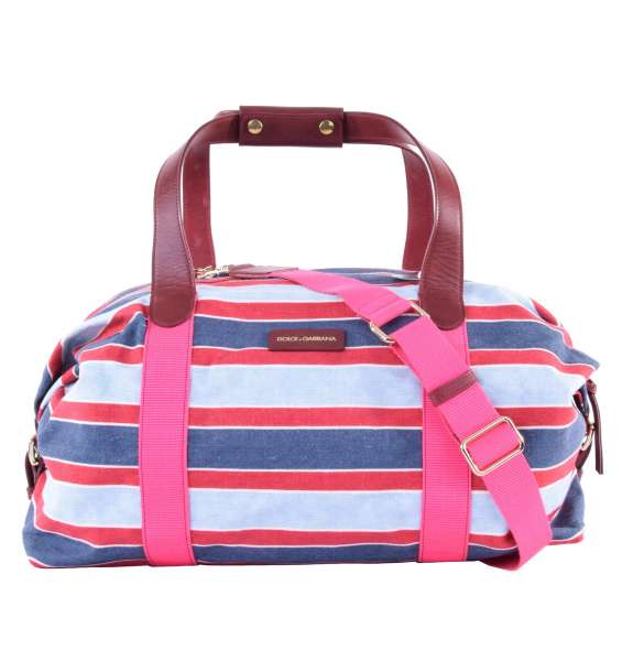 Striped Boston Travel Bag / Sport Bag with logo made of canvas by DOLCE & GABBANA Black Label