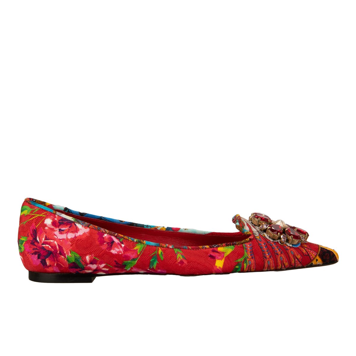 Dolce Gabbana Carretto Crystal Brooch Ballet Flats Shoes BELLUCCI Red 36.5 6.5 FASHION ROOMS