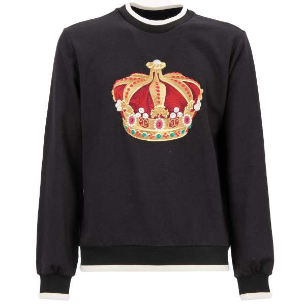 Sweater / Pullover aus Baumwolle mit bestickter Krone und Logo Print von DOLCE & GABBANA