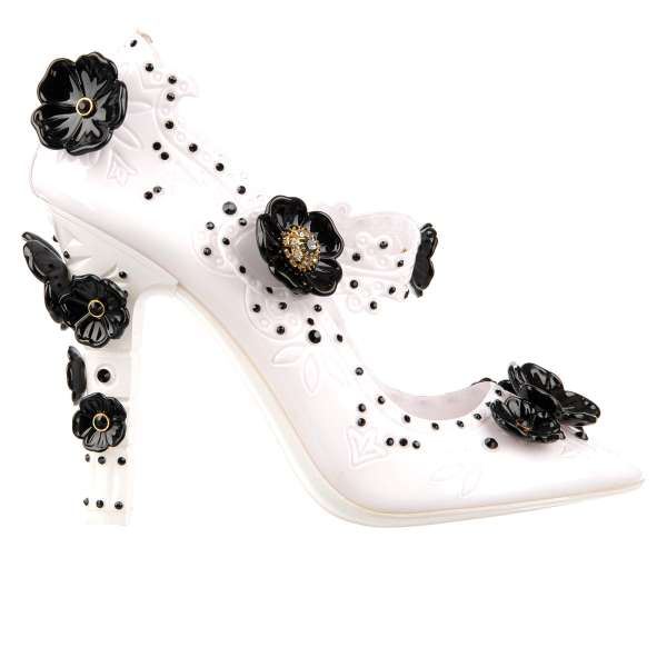 Cinderella Pumps made of PVC embellished with rhinestones and flowers in black and white by DOLCE & GABBANA 