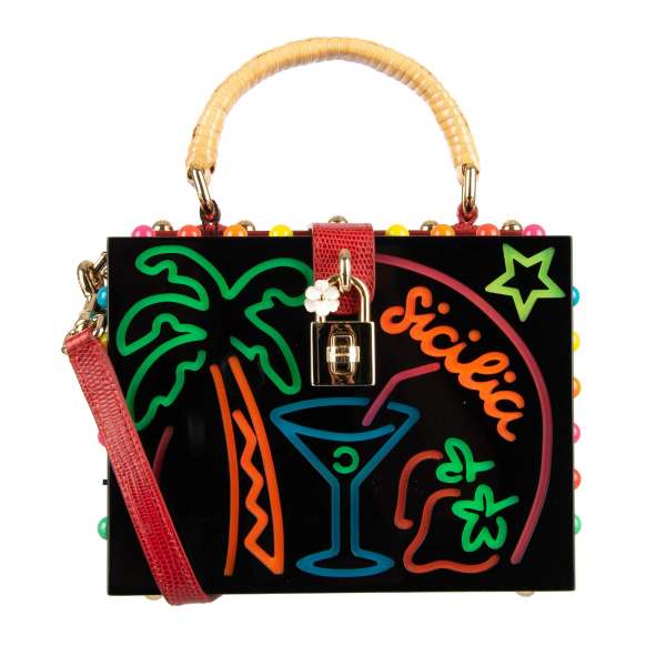 Dolce & Gabbana Plexiglass LED Sicilia Bar Bag DOLCE BOX Black Red