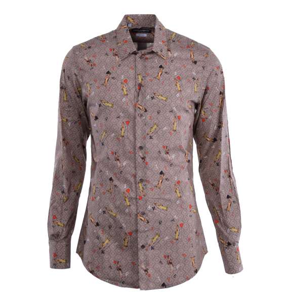 Tarot printed shirt GOLD with short collar and cuffs by DOLCE & GABBANA Black