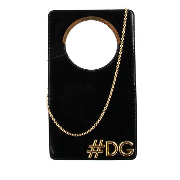 Handtasche / Clutch DG GIRLS aus Lackleder mit großem #DG Hashtag in Gold, doppeltem Griff  und Kettenriemen aus Metall von DOLCE & GABBANA