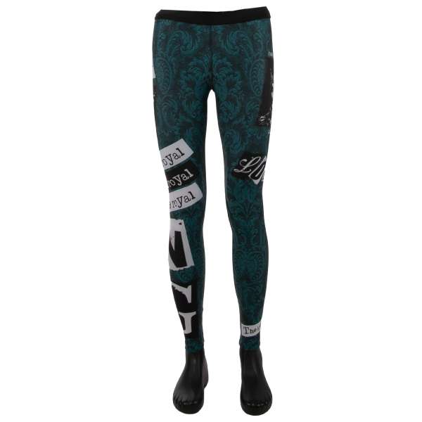 Stretch Leggings Trousers with royal king prints, floral pattern and waist logo by DOLCE & GABBANA