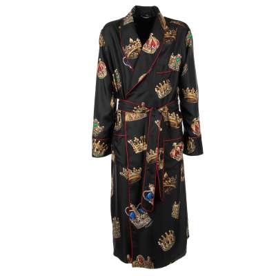 Silk King Crown Printed Coat Robe Black