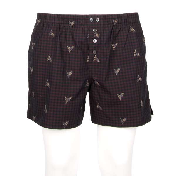 Floral embroidered checked Swim shorts with pockets, and built-in-brief by DOLCE & GABBANA Beachwear