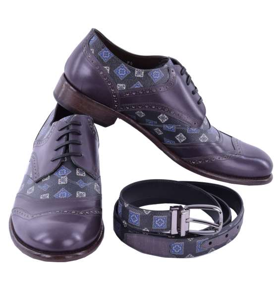 Dauphine leather patchwork derby shoes TAORMINA and belt Gift Set with neckwear pattern by DOLCE & GABBANA