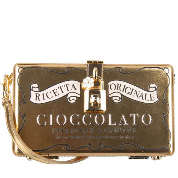 Metallic Cioccolato Box Clutch Tasche / Schultertasche DOLCE BOX Nappa Leder mit Print auf beiden Seiten und dekorativem Schloss von DOLCE & GABBANA Black Label