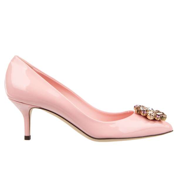 Pointed patent leather Pumps BELLUCCI with crystals brooch in pink, rose and purple by DOLCE & GABBANA