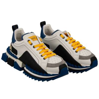 Low-Top Leder Sneaker SUPER KING mit DG Logo Blau Weiß 41,5 US 8,5
