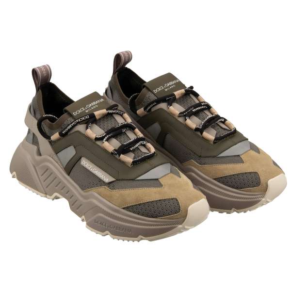 Low-Top Sneaker DAYMASTER with massive sole and DG logo on the back and side in beige and khaki by DOLCE & GABBANA